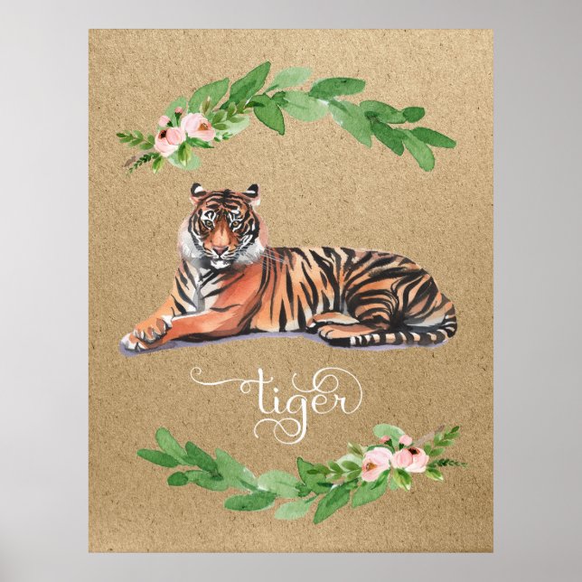 Tiger safari pink floral nursery print (Front)