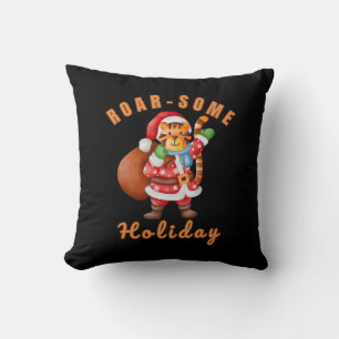 Tiger Santa Claus Christmas– Wild Animal Holiday Cushion