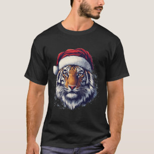 Tiger Santa Hat Funny Zookeeper Tiger Lover Christ T-Shirt