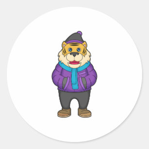 Tiger Scarf Beanie Classic Round Sticker