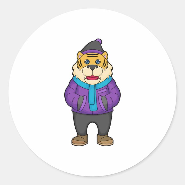 Tiger Scarf Beanie Classic Round Sticker (Front)