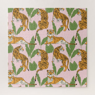 Tiger Seamless Pattern: Exotic Vintage Style Jigsaw Puzzle