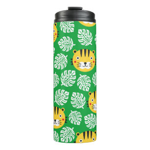 Tiger seamless pattern with tropical leaves. Kid b Thermal Tumbler