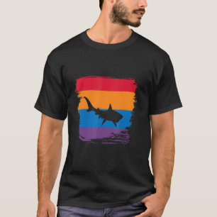 Tiger Shark Shadow Silhouette With Colourful Flag T-Shirt