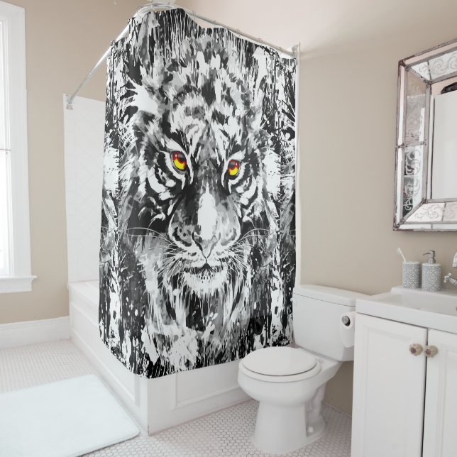 Tiger Shower Curtain | Tiger Black and white (In Situ)