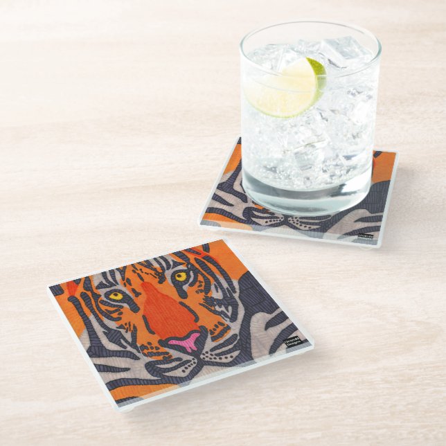 Tiger (single) - Glass Coaster (Angled)