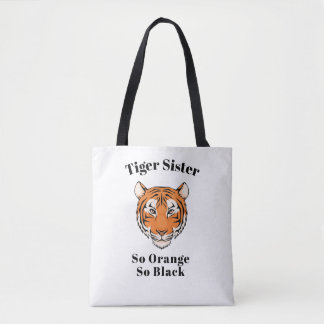 Tiger Sister White tote "So Orange So Black" theme