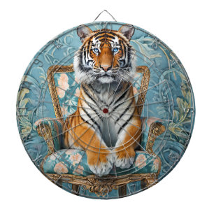 Tiger sitting on a vintage chair dartboard