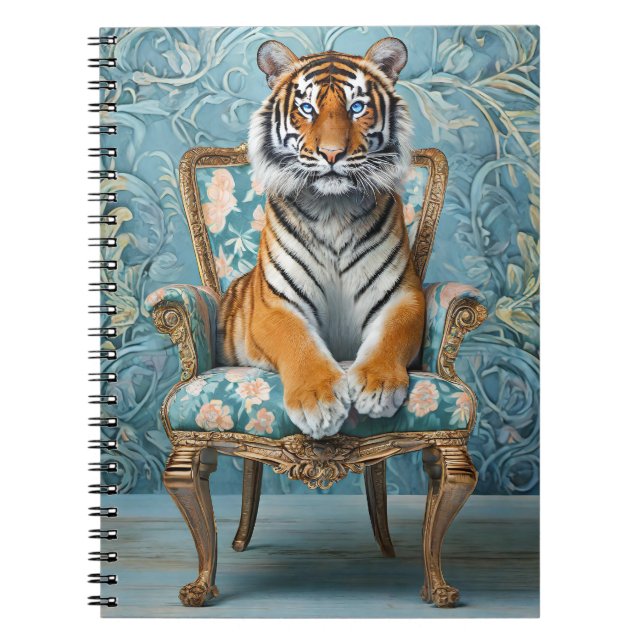Tiger sitting on a vintage chair notebook (Front)
