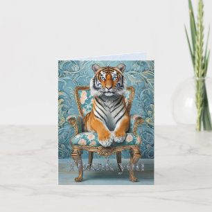 Tiger sitting on a vintage chair  thank you card
