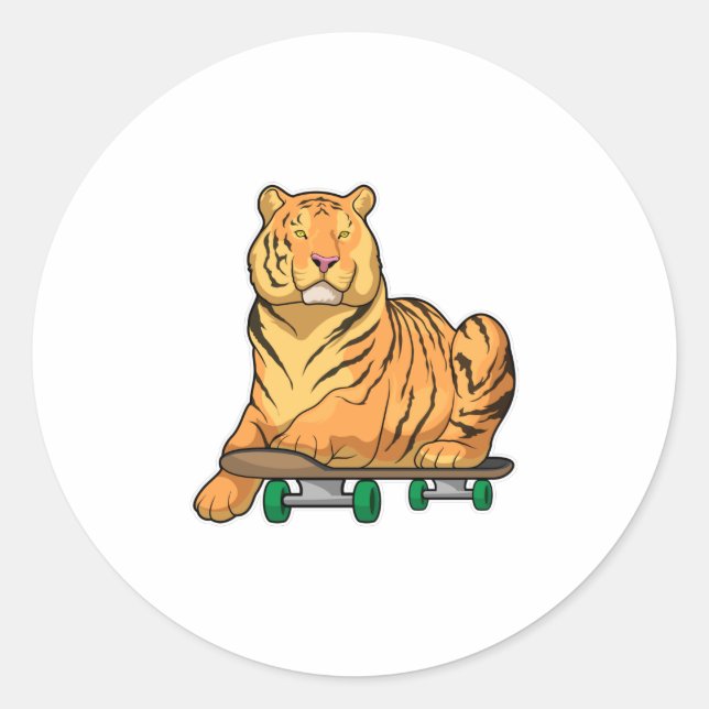 Tiger Skater Skateboard Classic Round Sticker (Front)