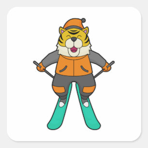 Tiger Skier Ski Square Sticker