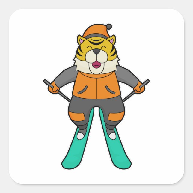 Tiger Skier Ski Square Sticker (Front)