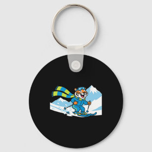 Tiger Skiing Downhill Alpine Mountains Winter Adve Key Ring
