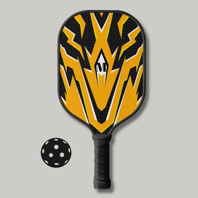 Tiger Skin Design Orange and Black Modern Monogram Pickleball Paddle (Creator Uploaded)