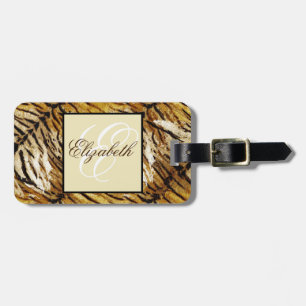 Tiger skin, monogram, stylish, tiger, striped, luggage tag