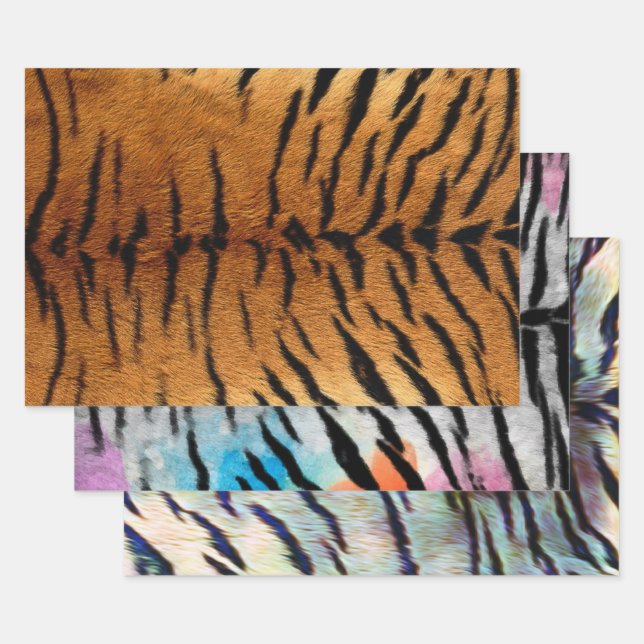 Tiger Skin Print in three colours Wrapping Paper Sheet (Set)