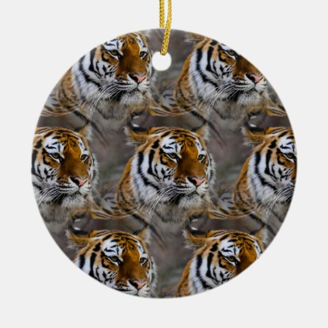 Tiger Skin Print, Safari Animal Gift Pattern Ceramic Tree Decoration (Front)