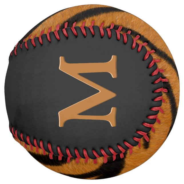 Tiger Skin Striped Fur Custom Monogrammed  Softball (Back Left)