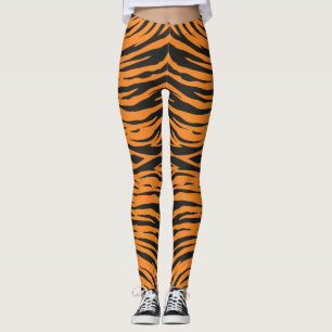 Tiger Skin Zigzag Stripes Pattern Dark Grey Orange Leggings