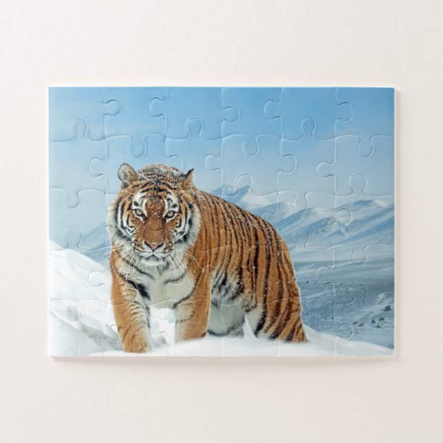 Tiger Snow Mountains Animal Photo Trendy Jigsaw Puzzle (Horizontal)
