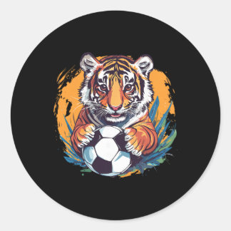 Tiger Soccer Byll Fierce Jungle Animal  Classic Round Sticker
