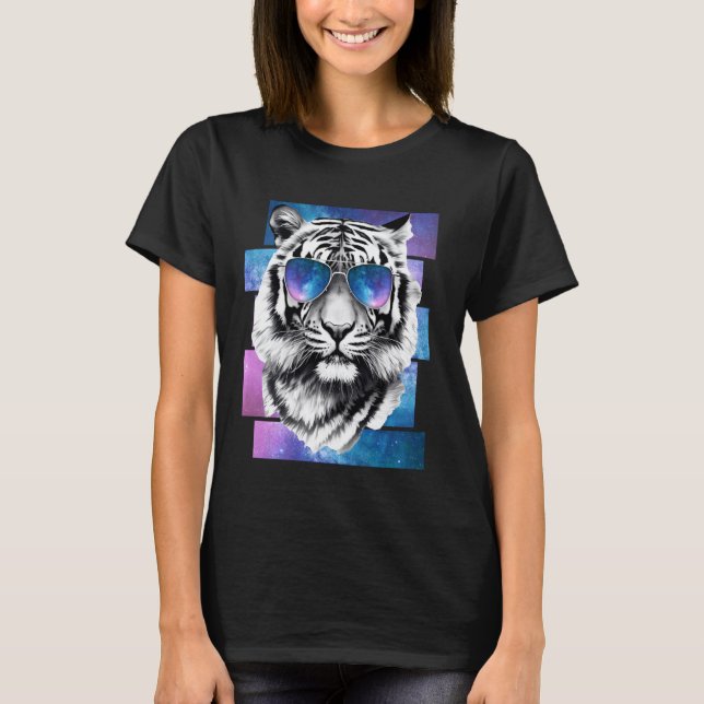 Tiger Space Glasses Galaxy Sunglasses Vaporwave Ae T-Shirt (Front)