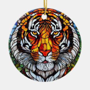 Tiger stained glass ceramic tree decoration