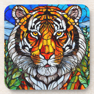 Tiger stained glass coaster