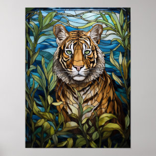 Tiger Stained Glass Jungle Art Poster