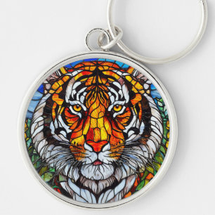 Tiger stained glass key ring
