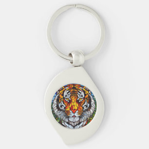 Tiger stained glass key ring