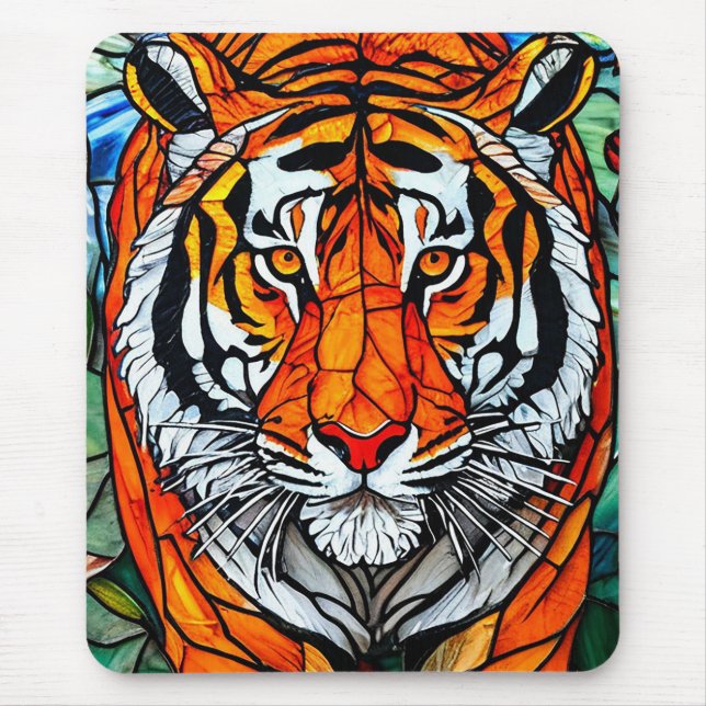 Tiger stained glass mouse mat (Front)