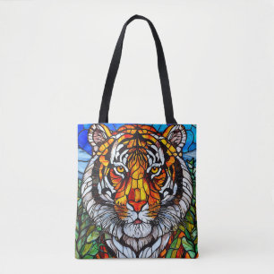 Tiger stained glass tote bag