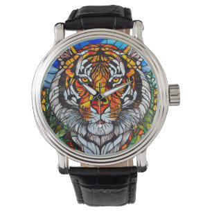 Tiger stained glass watch