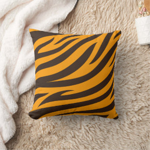 Tiger Stripe black Orange Wild Animal skin pattern Cushion