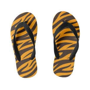 Tiger Stripe black Orange Wild Animal skin pattern Kid's Flip Flops