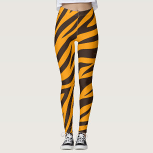 Tiger Stripe black Orange Wild Animal skin pattern Leggings
