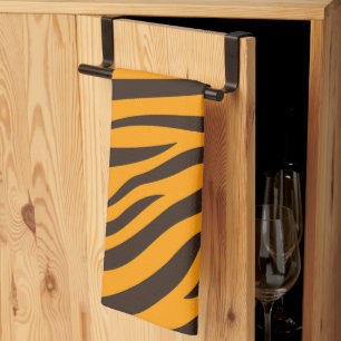 Tiger Stripe black Orange Wild Animal skin pattern Tea Towel