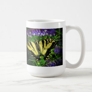 Tiger Stripe Butterfly and Blue Flowers Coffee Mug