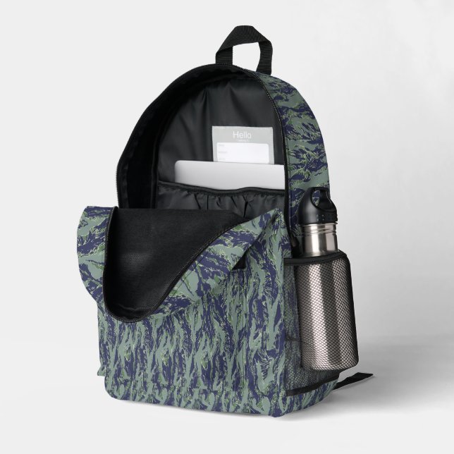 Tiger Stripe Forest Military Camouflage Printed Backpack (Back Corner Right (Open))
