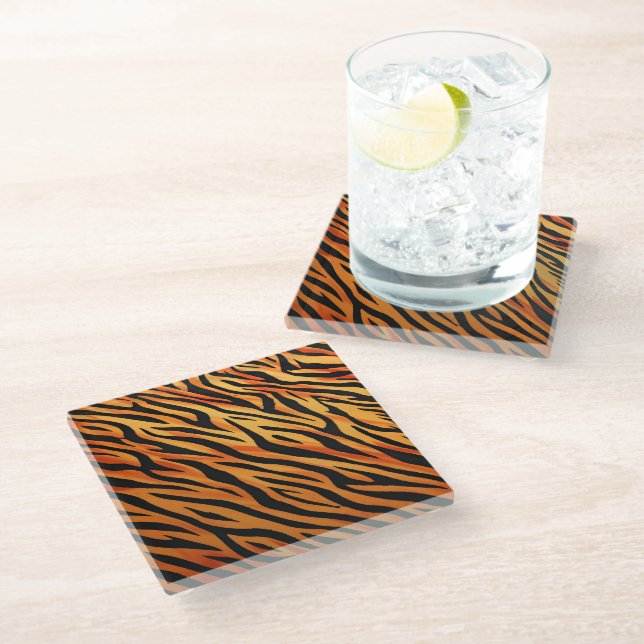 Tiger Stripe Fur Pattern Glass Coaster (Angled)