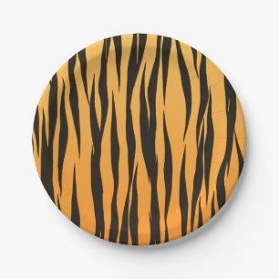 Tiger Stripe Gold Black Animal Print Wedding Party Paper Plate