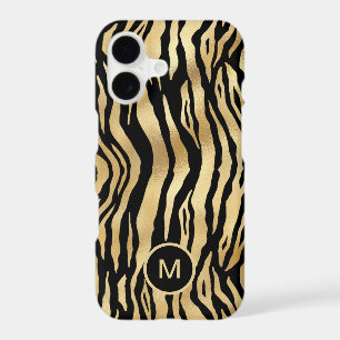 Tiger Stripe Pattern Monogram Initial Gold Black