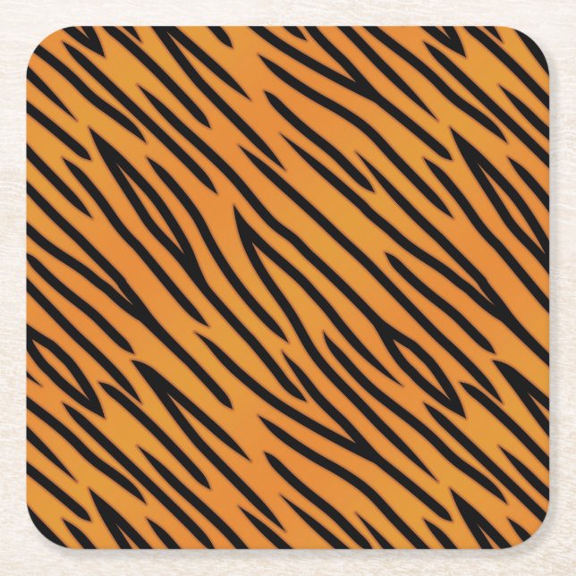Tiger Stripe Pattern Square Paper Coaster (Front)