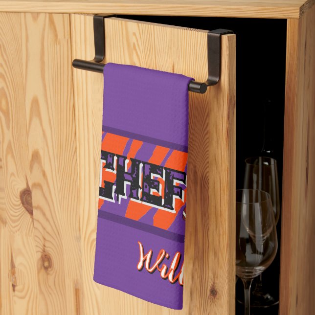 Tiger Stripe Purple Orange Football Design Tea Towel (Thirds Fold)