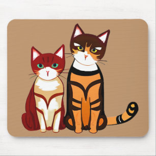 Tiger Striped Cat and Ginger Kitten Mouse Mat