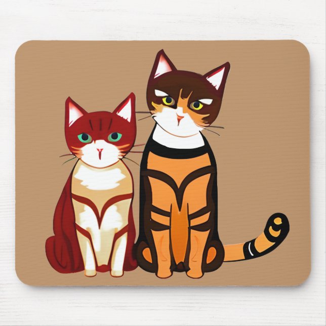 Tiger Striped Cat and Ginger Kitten Mouse Mat (Front)