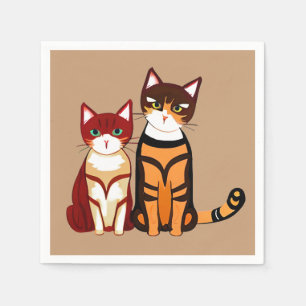 Tiger Striped Cat and Ginger Kitten Napkin