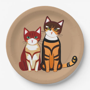 Tiger Striped Cat and Ginger Kitten Paper Plate